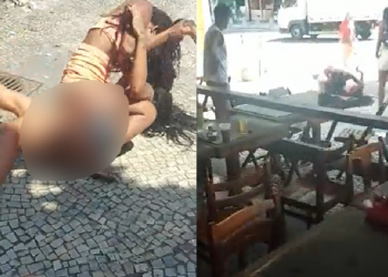 ‘Esse velho não é teu’, diz mulher enquanto dá sapatadas na cara de ciumenta em restaurante