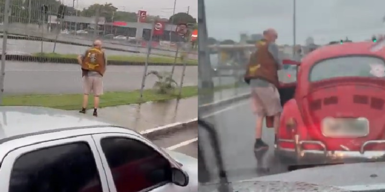 Desesperado, homem mija no meio do trânsito em Manaus e motorista se revolta: ‘Parabéns, hein’; vídeo