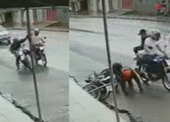 Motoqueiro é perseguido, derrubado de moto e roubado por dupla na Cidade Nova; vídeo