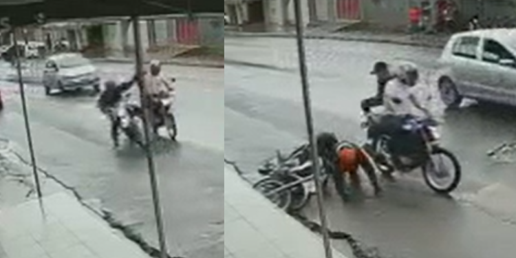 Motoqueiro é perseguido, derrubado de moto e roubado por dupla na Cidade Nova; vídeo