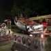 Condutor perde controle de veículo na pista molhada e capota