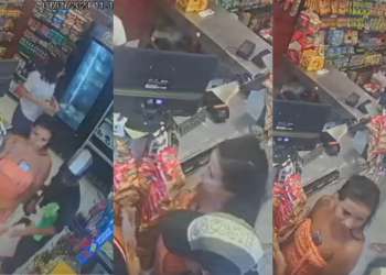 Vídeo: Sorrindo, mulher furta manteiga ‘cabeça de touro’ no meio das pernas em padaria de Manaus