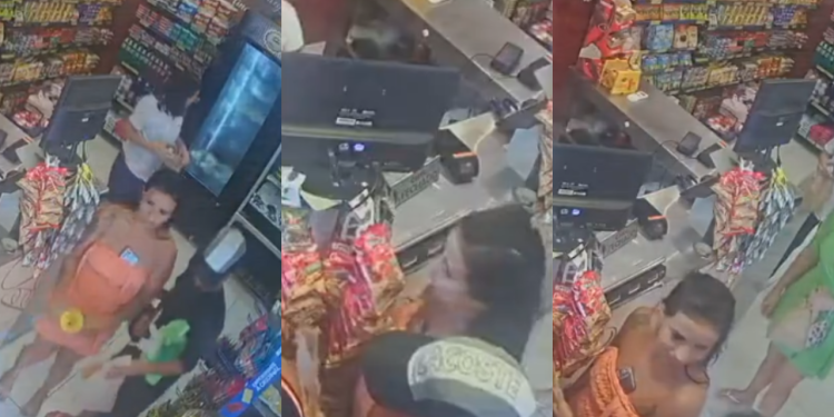 Vídeo: Sorrindo, mulher furta manteiga ‘cabeça de touro’ no meio das pernas em padaria de Manaus