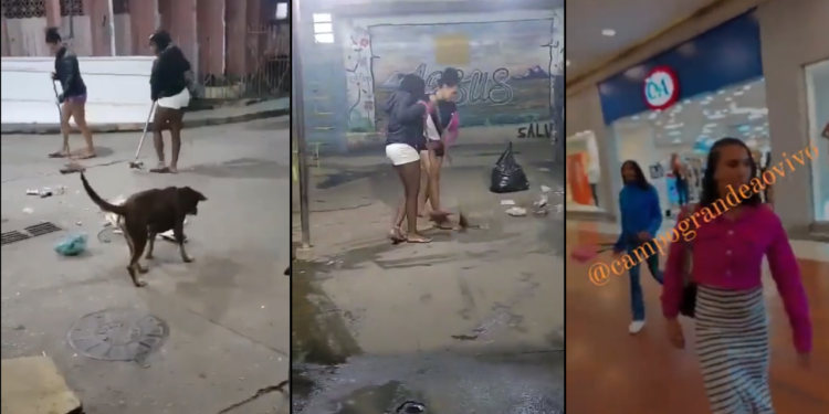 Vídeos: Meninas vandalizam em shopping e traficantes as fazem limpar toda a favela por um ano
