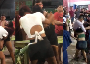 Disputando o mesmo ‘feio e liso’, mulheres se acabam na porrada na frente de bar no Cacau Pirêra; vídeos