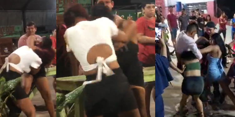 Disputando o mesmo ‘feio e liso’, mulheres se acabam na porrada na frente de bar no Cacau Pirêra; vídeos