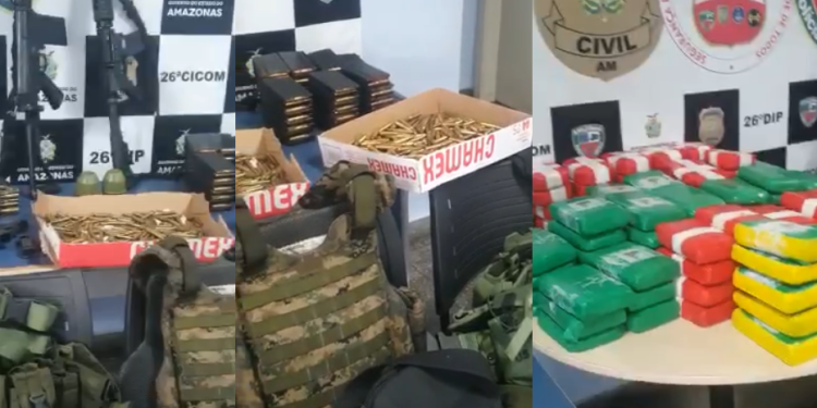 Dupla é presa com armamento da Colômbia, drogas e granadas em flutuante de Manaus