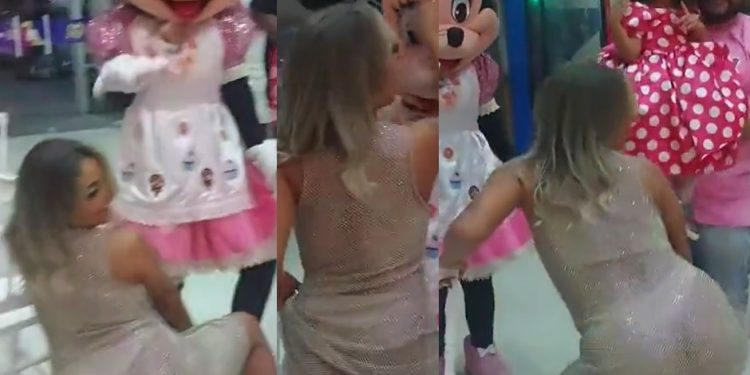 Vídeo: pai fica com “cara de tacho” ao ver esposa rebolando em festa da Minnie da filha