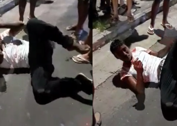 No Alvorada, dupla rouba moto de entregador, população pega um deles e dá ‘corretivo’; vídeo