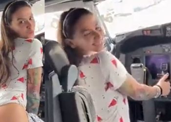 ‘Não mostra’, diz piloto de avião irritado após MC Pipokinha abaixar as calças