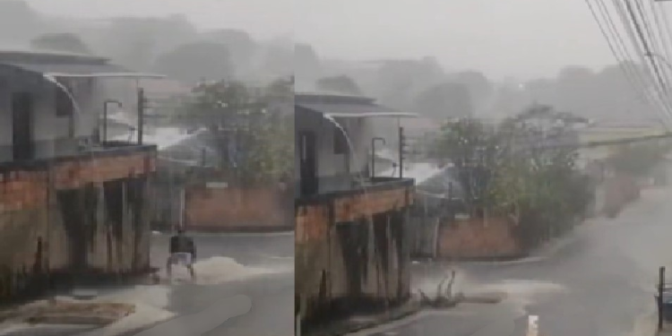Durante chuva em Manaus, homem é ‘atropelado’ por colchão em alta velocidade; vídeo