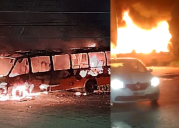 Tá demais! Ônibus é incendiado na Zona Norte de Manaus e suspeita é que foi a bandidagem; vídeo