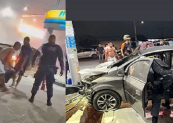 Vídeos: Bandido morre e dois ficam feridos após troca de tiros com a PM e quase explosão de posto em Manaus