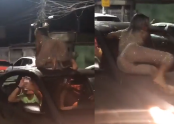 Vídeo mostra mãe dançando também em cima do carro e quase sofrendo acidente ‘ginecológico’; veja