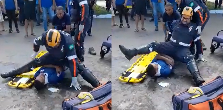 Viralizou: socorrista do Samu escorrega e cai todo aberto em cima de acidentado