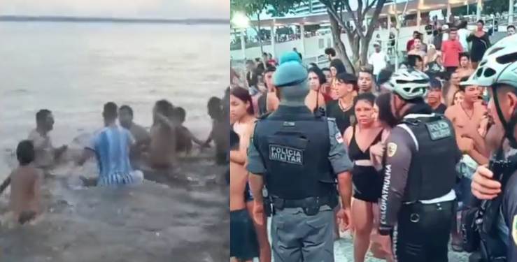Banhistas metem a porrada em suposto ‘taradão’ que dava em cima de meninas na Ponta Negra; vídeo