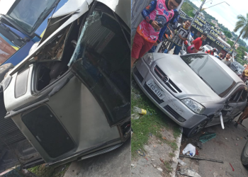 Carreta desgovernada arrasta carros na Autaz Mirim