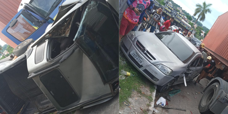 Carreta desgovernada arrasta carros na Autaz Mirim