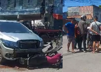 Motociclista fica gravemente ferido ao ser batido por carro na Manaus 2000; moto ficou presa na lataria