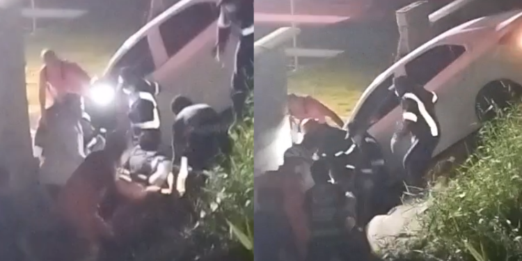 Vídeo: Casal fica ferido após cair com carro em barranco no Lago Azul e homem é retirado aos gritos