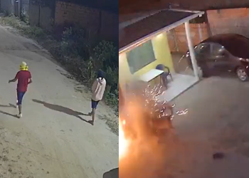 Vídeo: Em Manaus, dupla é flagrada jogando granada na casa de PM e explodindo em cachorro