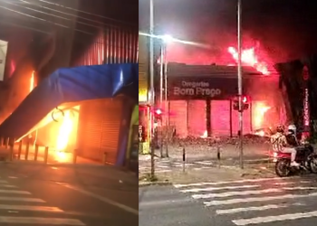 Vídeo: Incêndio destrói loja TV Lar e drogaria Bom Preço na avenida Torquato Tapajós