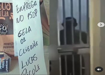 Lucas Picolé dá ‘tchauzinho’ e motoboy ainda mostra pedido de sushi para dentro da cela