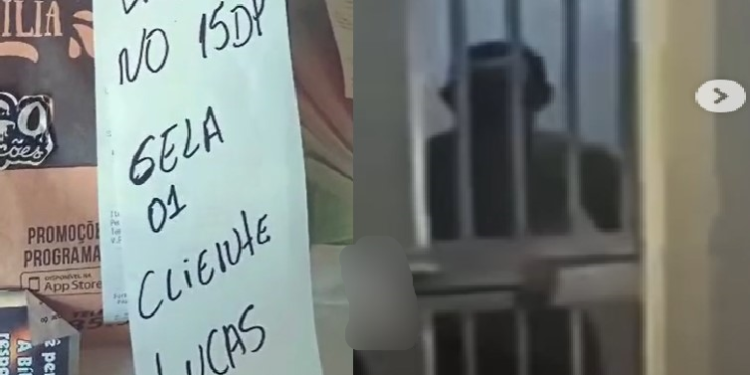 Lucas Picolé dá ‘tchauzinho’ e motoboy ainda mostra pedido de sushi para dentro da cela