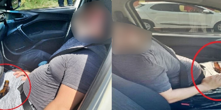 Cachimblema: homem dorme em carro no meio da avenida das Torres e com cerveja no colo