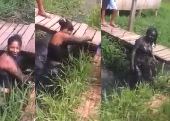 Vídeo: Mulher descobre a amante do marido e tenta afogá-la na lama em Coari