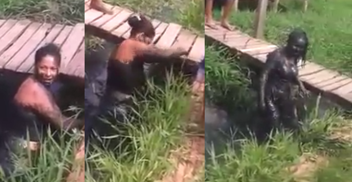 Vídeo: Mulher descobre a amante do marido e tenta afogá-la na lama em Coari