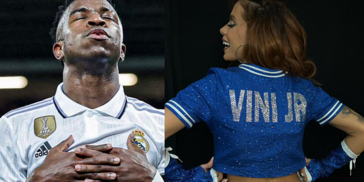Anitta exibe nome de Vini Jr. na final da Champions contra racismo e ele responde: ‘te amo’