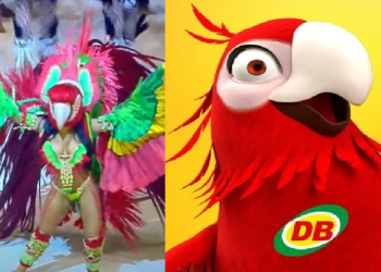 Isabelle Nogueira viraliza novamente ao se transformar em arara vermelha: ‘Homenagem ao DB’