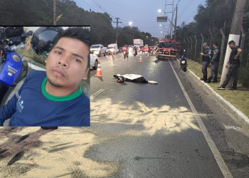 Motoqueiro derrapa em óleo na pista, vai parar embaixo de caminhão e morre esmagado