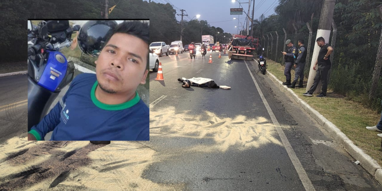 Motoqueiro derrapa em óleo na pista, vai parar embaixo de caminhão e morre esmagado