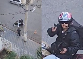 Bandido atira na direção de mulher que o filmava roubando moradores na rua