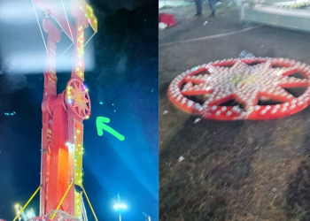 Vídeo: Peça de brinquedo ‘kamikaze’ despenca e atinge duas pessoas em parque de diversões