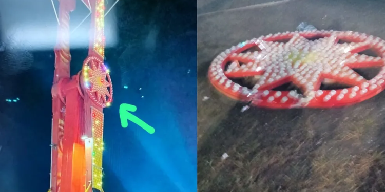 Vídeo: Peça de brinquedo ‘kamikaze’ despenca e atinge duas pessoas em parque de diversões