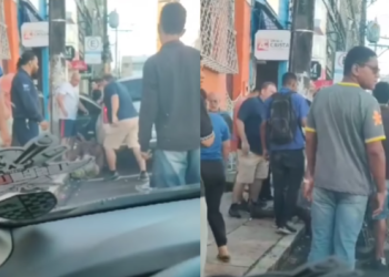 Mais um assaltante é pego pela população e recebe ‘carinho’ após roubo no Centro de Manaus; vídeo