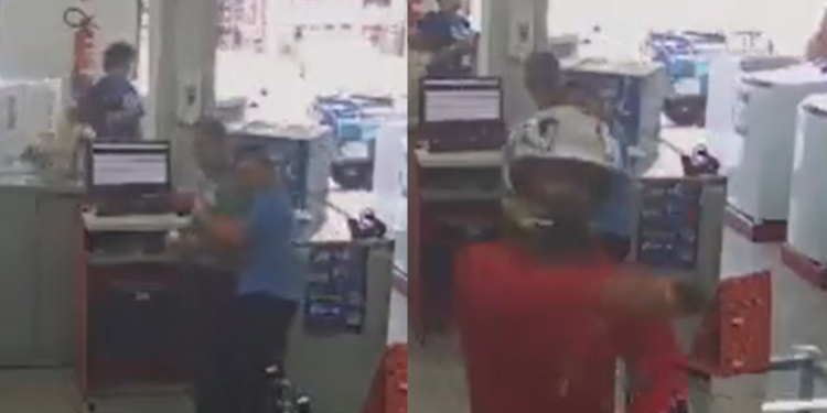 Morrendo de medo, funcionárias se abraçam durante assalto em loja no Cidade de Deus; vídeo
