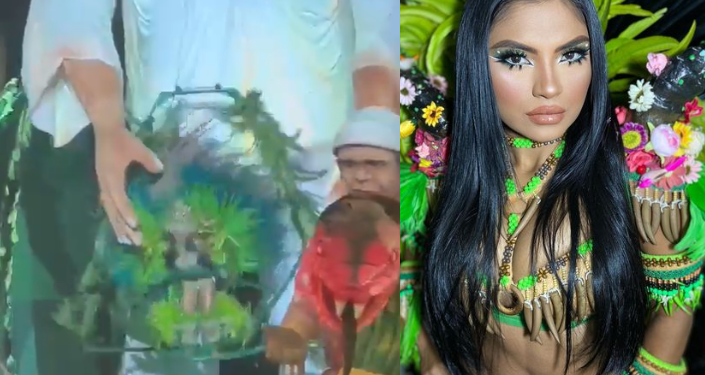 Alegoria despenca com Rainha do Folclore do Garantido e causa grande susto; veja