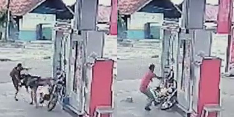 Vídeo: Moto pega fogo em posto de combustível em Manacapuru e quase o pior acontece