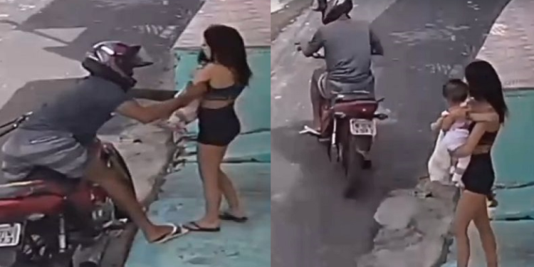 Vídeo mostra ladrão roubando mãe que havia saído de UPA em Manaus com bebê no colo; veja