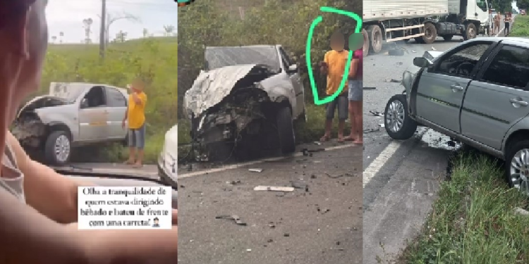 Vídeo: Motorista ‘lombrado’ que fez zigue-zague na BR-174 e bateu em carreta ainda continuou bebendo