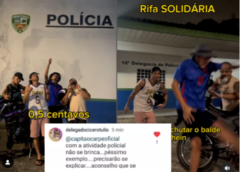 Na frente do 18º DIP, influenciadores anunciam rifa para ajudar Lucas Picolé e delegado se manifesta