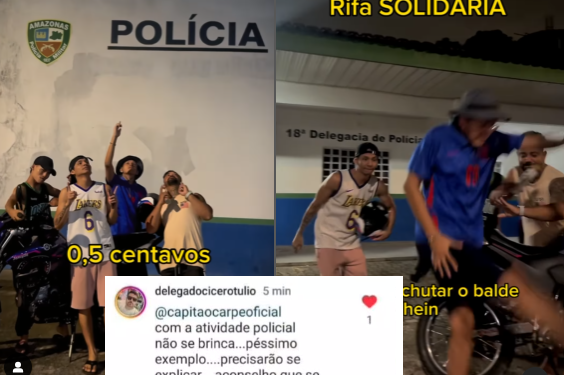 Na frente do 18º DIP, influenciadores anunciam rifa para ajudar Lucas Picolé e delegado se manifesta