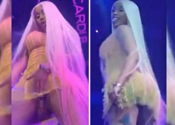 Cardi B faz show sem calcinha e acaba deixando absorvente interno à mostra