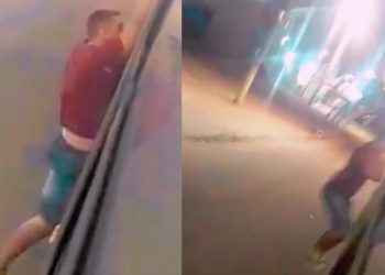 Vídeo: paraense se pendura no busão e tenta invadir veículo ao avistar esposa com amante