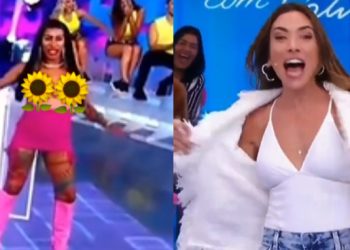 ‘Libera o topless’: Inês Brasil bota as peitcholas para fora no Programa do Silvio Santos