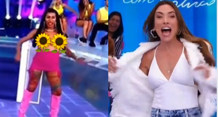 ‘Libera o topless’: Inês Brasil bota as peitcholas para fora no Programa do Silvio Santos